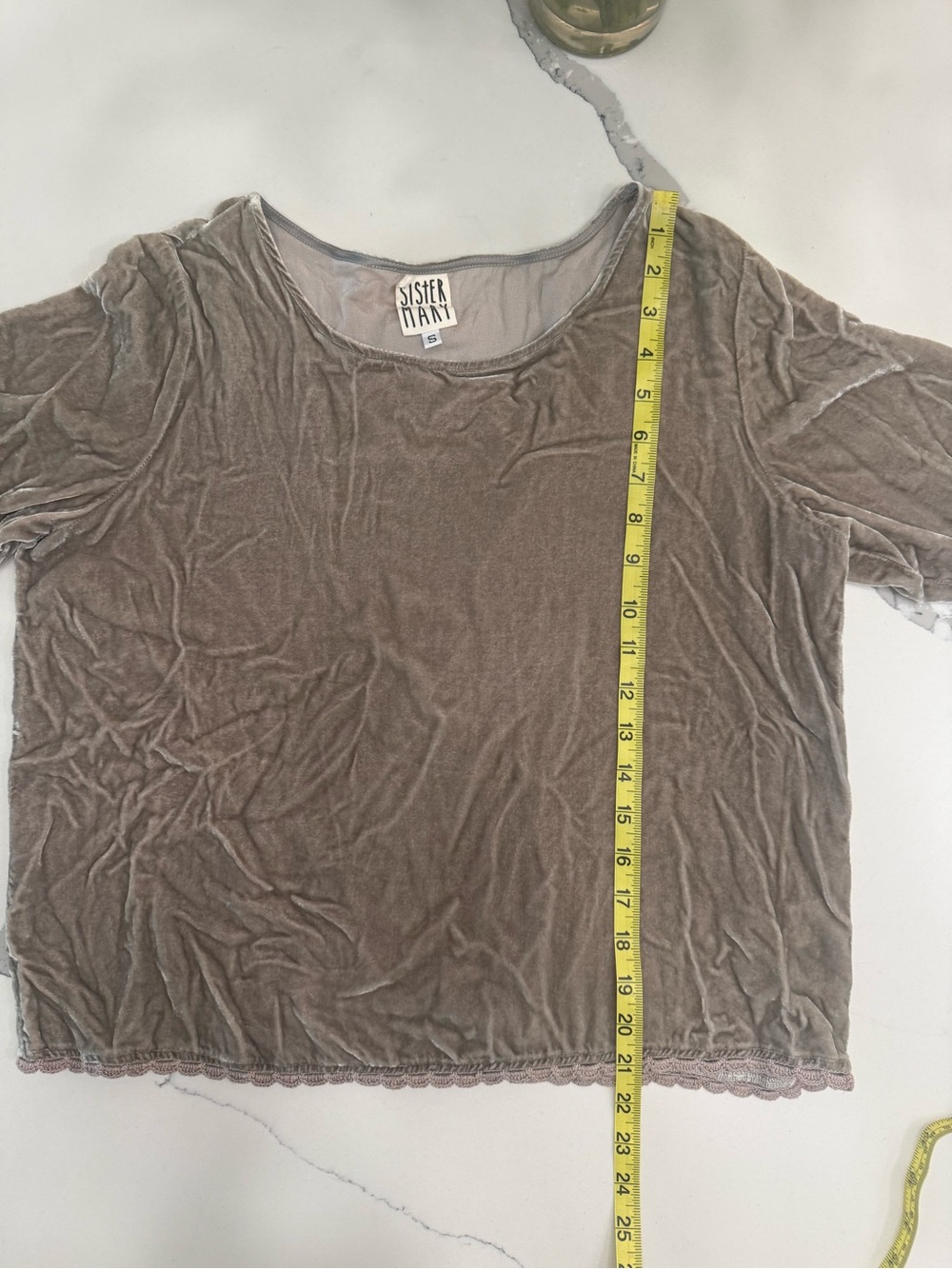 Sister Mary Boutique Brand Velvet 3/4 Length Sleeve Scoop Neck Top - Picture 5 of 6